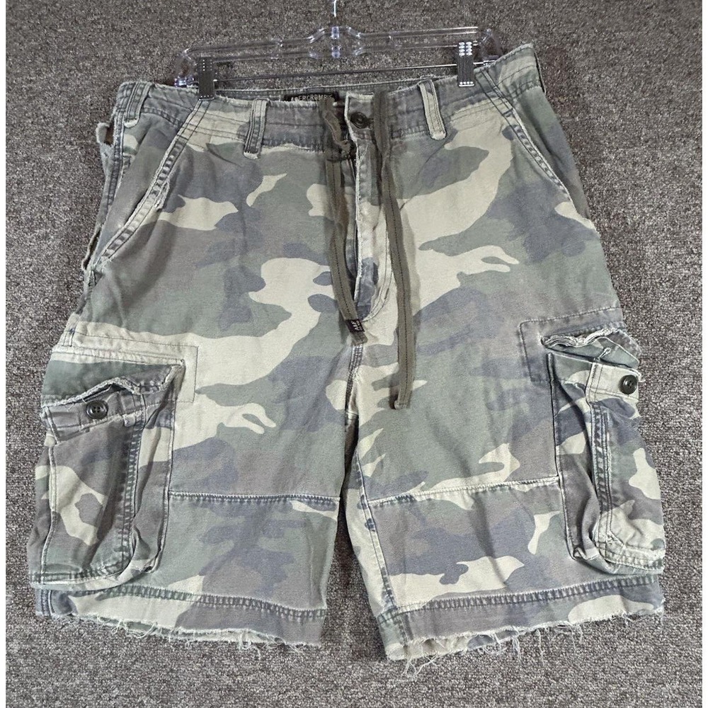 Vtg Y2K 90s Abercrombie Fitch Camo Cargo Shorts 34 Distressed Thrashed *READ